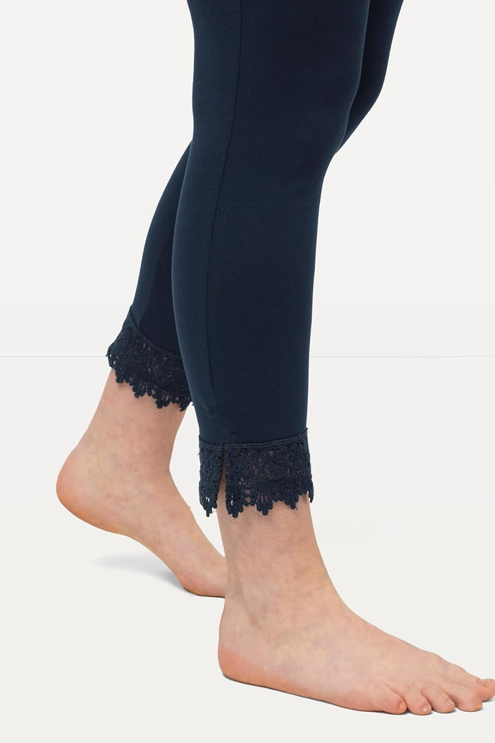 Ulla Popken Damen grosse Grössen Übergrössen Plus Size 7/8-Leggings, Saumspitze, Biobaumwolle 747979