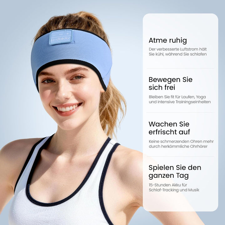 LC-dolida Schlafkopfhörer Bluetooth Stirnband Kopfhörer, Ultraweiche Bambus-Baumwoll Schlafkopfhörer