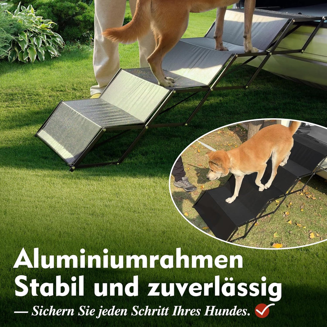 60cm Extra-Wide Dog Car Ramp - Tragbare 5-Schritt-Aluminium-Treppe mit Rutschfester Oberfläche, Unte
