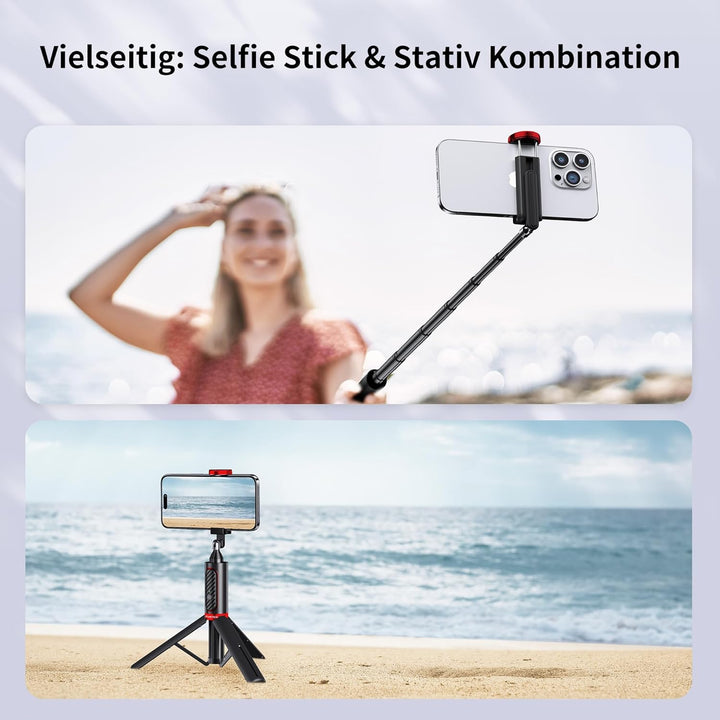ATUMTEK Selfie Stick Stativ, 3-in-1 Ausziehbares Aluminium Handy Stativ mit kabelloser Bluetooth-Fer