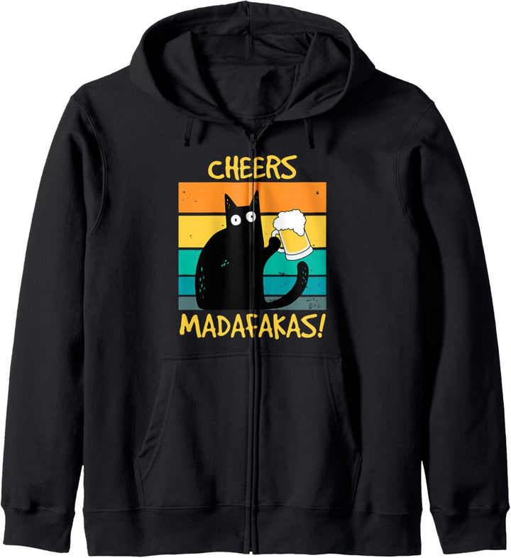 Katze mit Bier Cheers Madafakas Prost Spruch lustig Geschenk Kapuzenjacke
