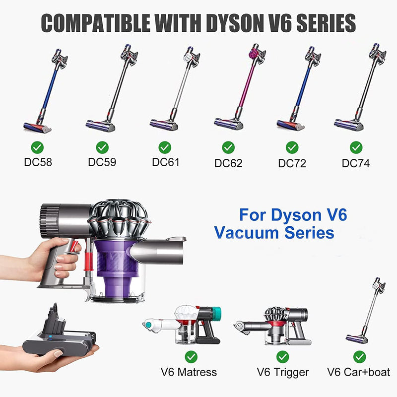 V6 Akku 6000mAh Ersatzakku für Dyson V6 Akku DC62 DC58 DC59 DC61 DC72 DC74 Animal SV03 SV05 SV06 SV0