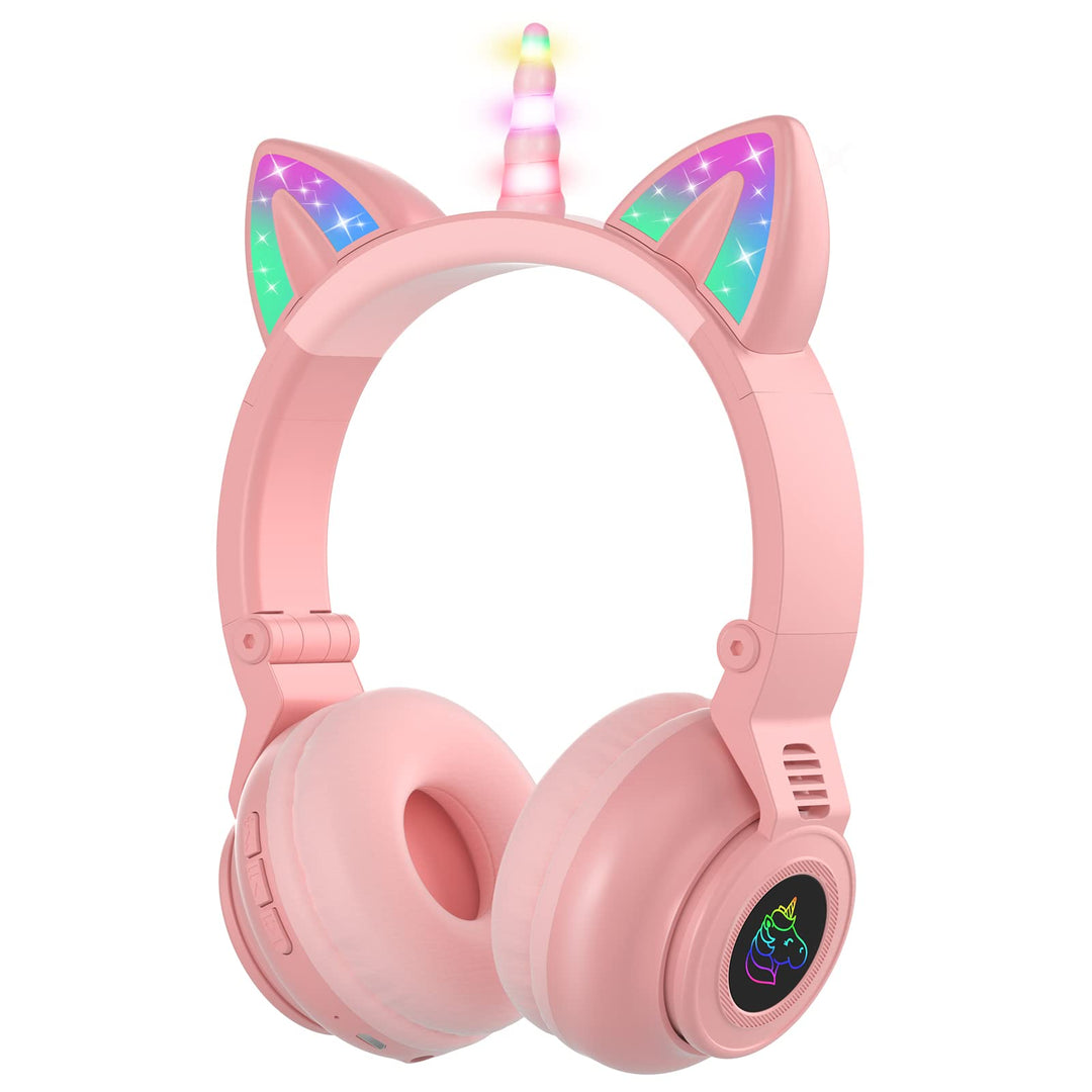 JYPS Einhorn Bluetooth-Kopfhörer, kabellose/kabelgebundene Kinder kopfhörer Mädchen mit LED-licht, K