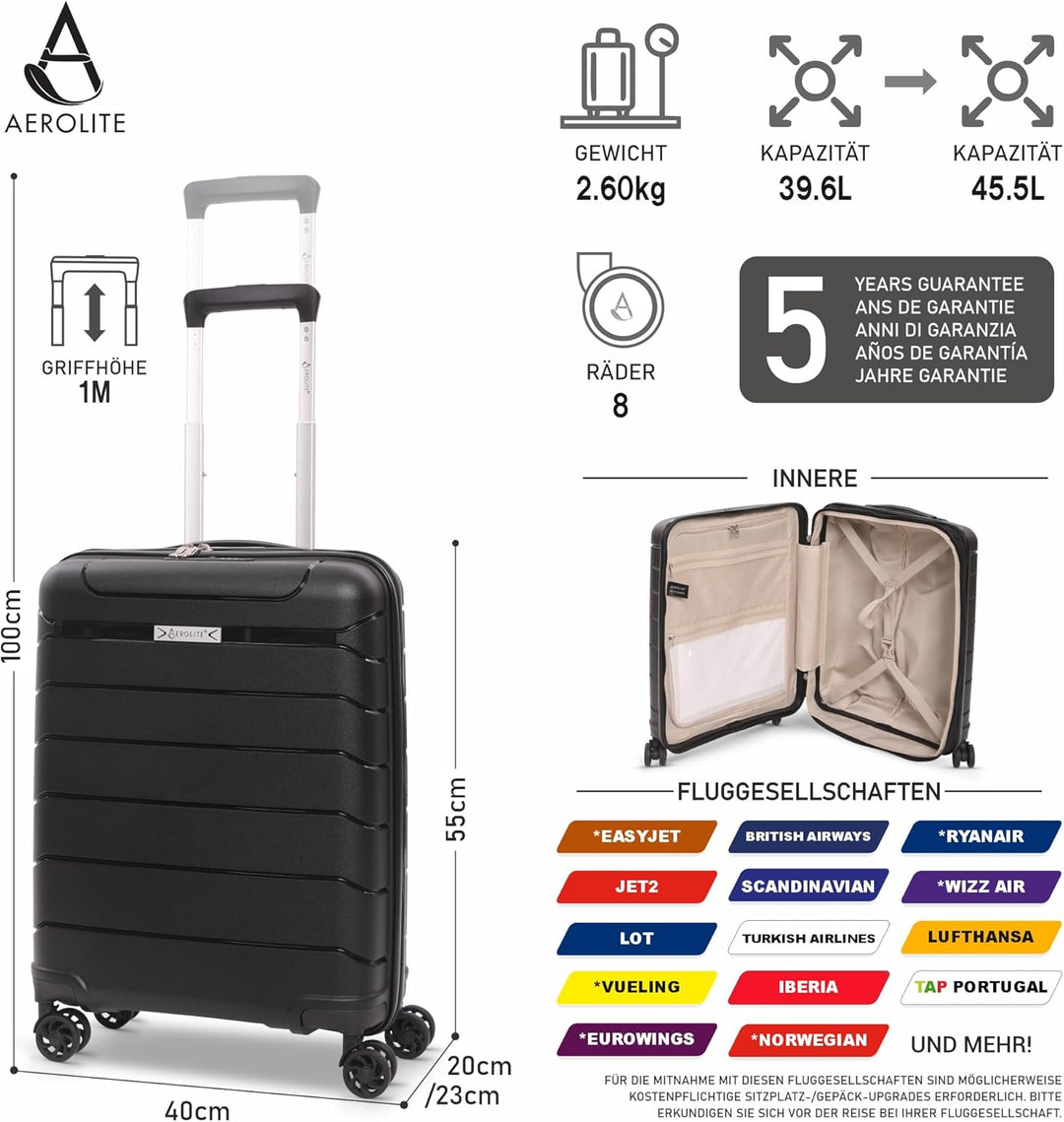 Aerolite Erweiterbar 55x40x20cm auf 55x40x23 cm Lufthansa Eurowings Condor Wizz Air Priorität und me