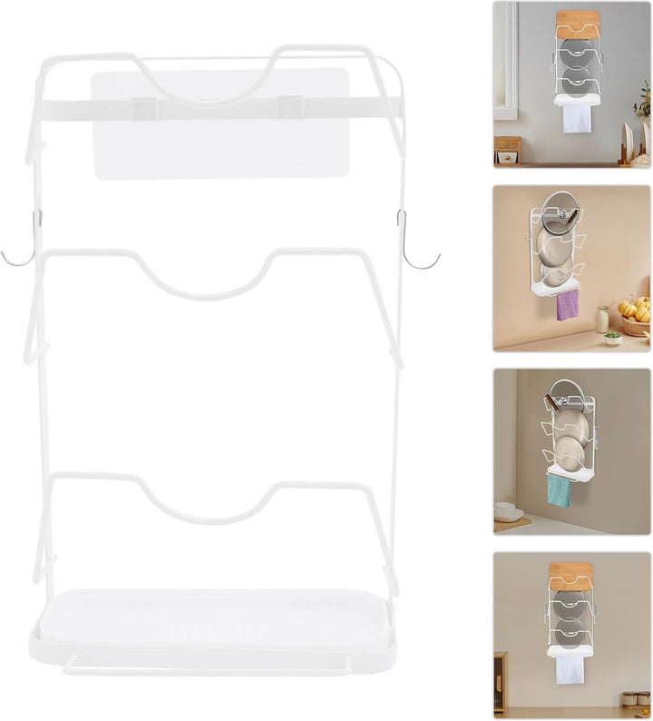 Topfdeckelhalter Wand, Hängender Deckelhalter mit 5 Fächern und 2 Haken, Selbstklebend Halterung top