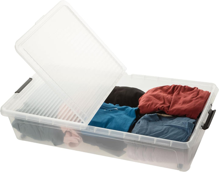 SUSTANIA Unterbettkommode 4er Set, Aufbewahrungsbox, 91x41x15 cm, transparent, Polypropylen, mit sta