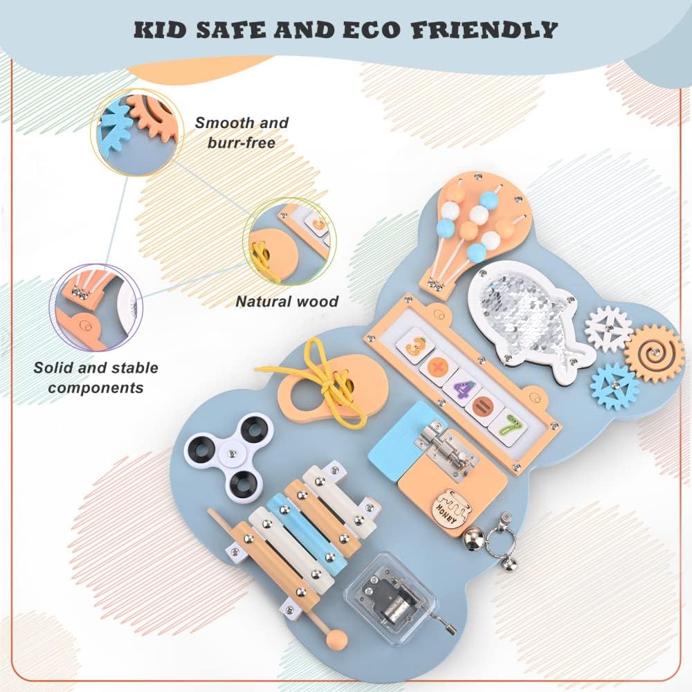 Yontwe Montessori Busy Board Sensorisches Spielbrett Feinmotorik Lernen Handgefertigte sensorische A