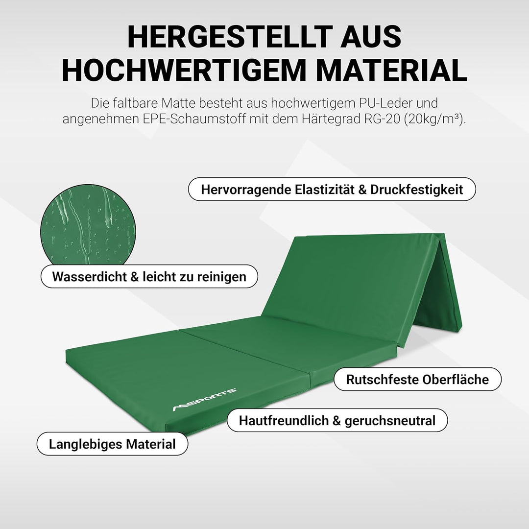 MSPORTS Turnmatte Premium klappbare Weichbodenmatte 190 x 80 x 5 cm Gymnastikmatte faltbare Sportmat