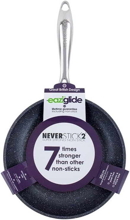 eaziglide Neverstick 2 Bratpfanne aus Aluminium und Edelstahl in der Farbe Schwarz, Durchmesser: 20c