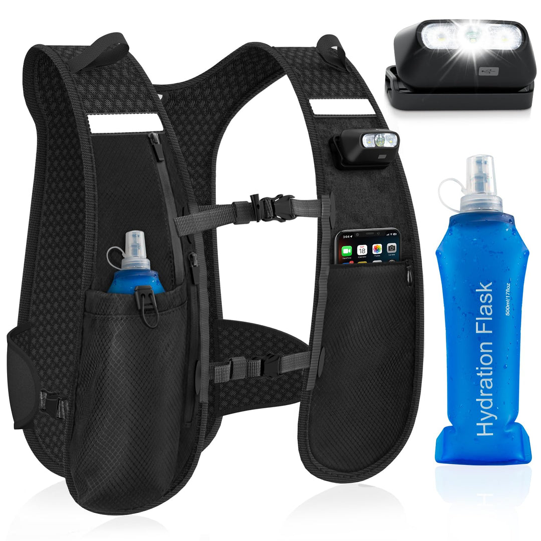 Nextyu Laufweste Damen und Herren, Trinkweste mit Trinkflasche Soft 500ML & Handytasche, Trinkrucksa