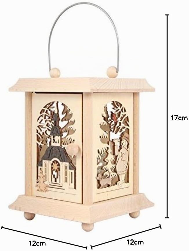 Drechslerei Kuhnert Tischlaterne/Teelichthalter - Motiv: Seiffen aus Edelholz - Masse: 11,5 x 11,5 x