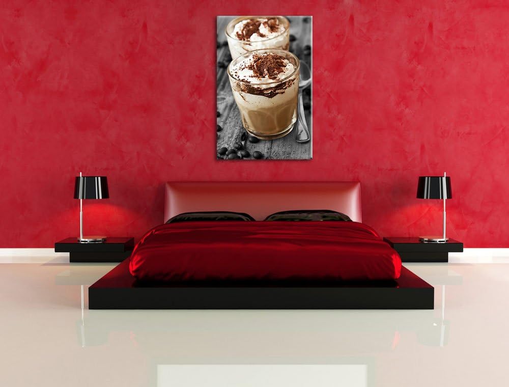 Cappuccino mit Sahne und Schokostreuseln schwarz/weiss Format: 100x70 auf Leinwand, XXL riesige Bild
