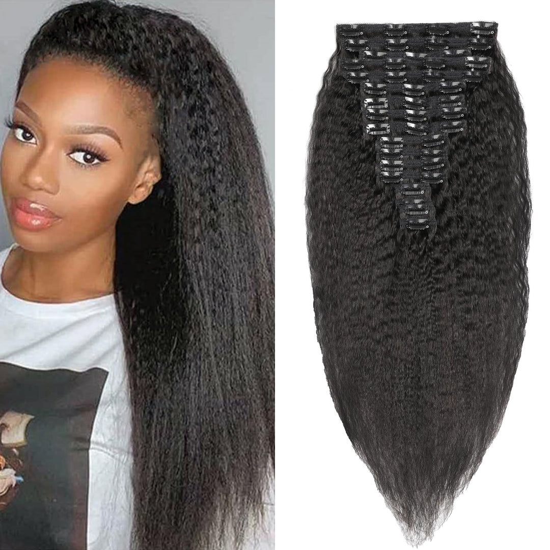 Kinky Straight Clip in Extensions Echthaar.16 Teile 240 g.Invisible Echthaar Perücke Extensions Clip