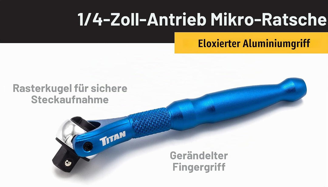 Titan 11316 1/4-Zoll-Antrieb x 10,2 cm (4 Zoll), 90 Zähne, Schwenkkopf, Mikro-Ratsche, Blau Schwenkk