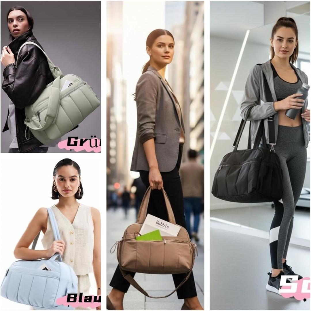Puffer Reisetasche Damen, Sporttasche Gym Travel Bag, Handgepäck Tasche Weekender mit PVC nasse Tasc