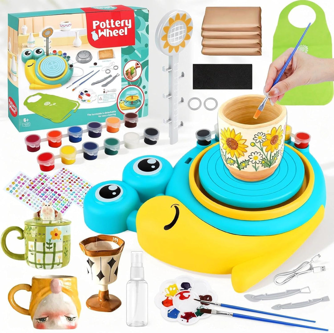 Töpferset für Kinder,Töpferscheibe Elektrisch für Kinder,Pottery Set DIY Töpfern Bastelset,Mini Töpf