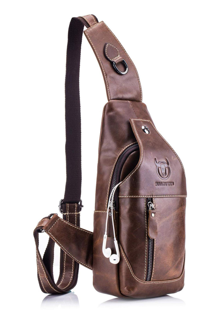 BULLCAPTAIN Sling bag Tasche Leder Herren, Rindleder Schultertasche, Umhängetasche, Brusttasche, Ruc