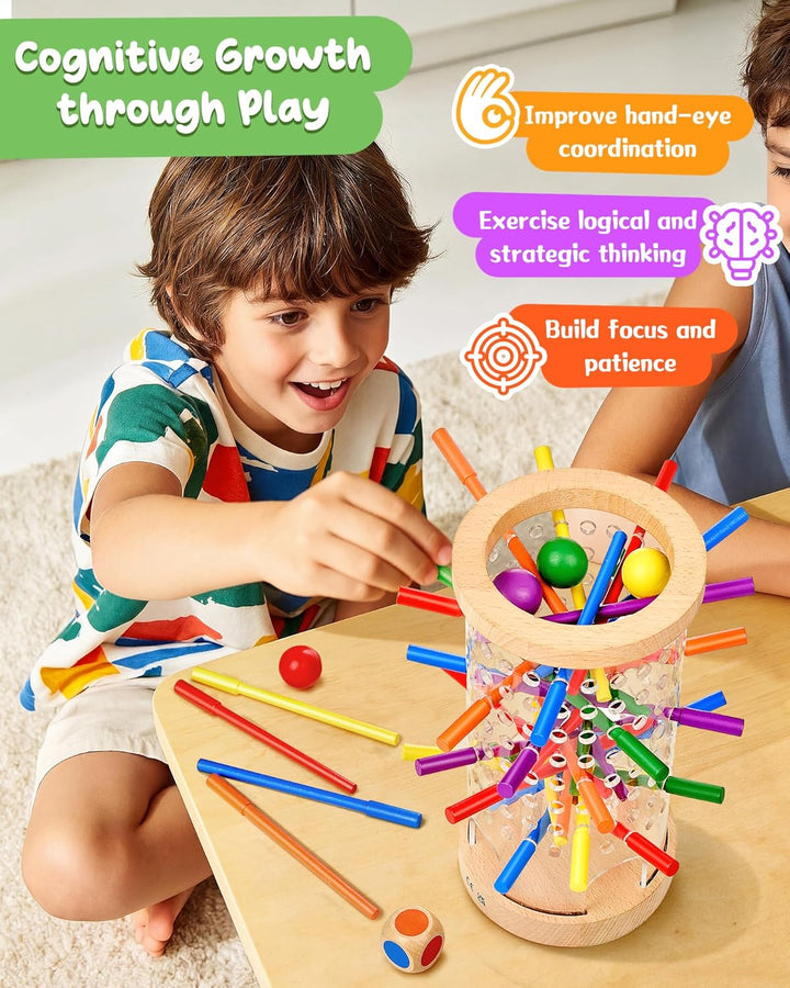 Montessori Holz Brettspiel ab 3–6 Jahre mit Ball &amp; Antirutsch-Stäbchen | Antirutsch-Stäbchen, Transp