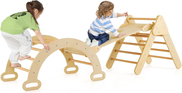 COSTWAY Kletterdreieck mit Rutsche, Kletterbogen, inkl. doppelseitige Rampe, zum Klettern, Rutschen