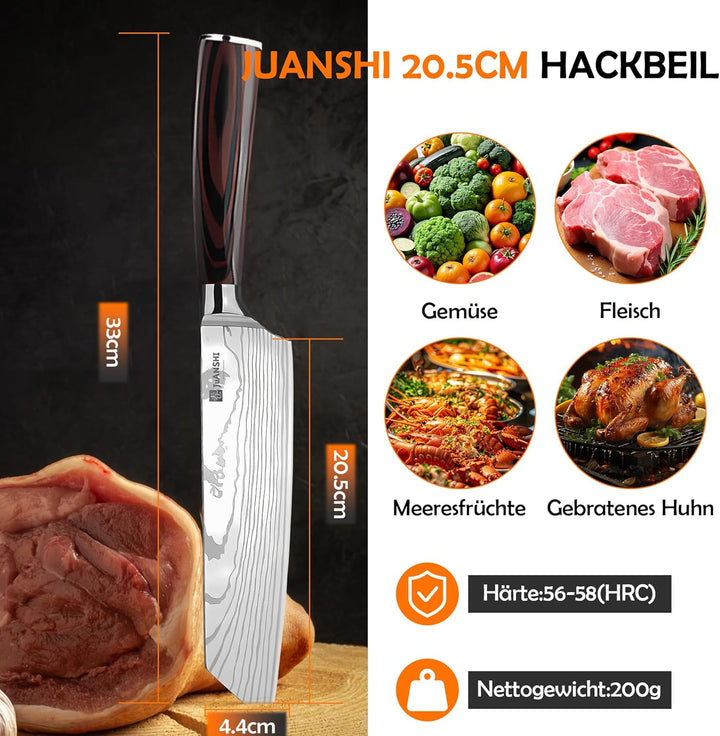 JUANSHI® Chopper 20,5 cm Klingenlänge Tranchiermesser Scharfes Kiritsuke-Messer Scharfes Fleisch-Gem