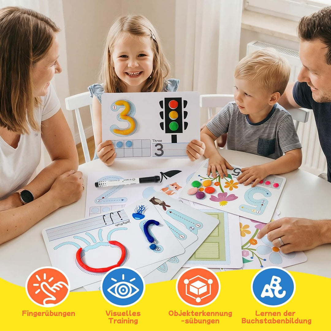 VBACALA Alphabet- und Zahlen-Knete für Kinder ab 3 Jahren – doppelseitig ABC-Karten mit Formen, Lern