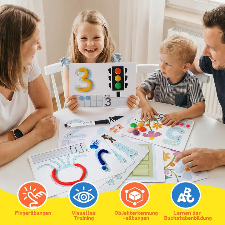 VBACALA Alphabet- und Zahlen-Knete für Kinder ab 3 Jahren – doppelseitig ABC-Karten mit Formen, Lern