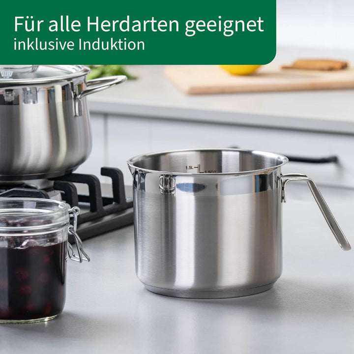 FACKELMANN Chefkoch Milchtopf aus Edelstahl 18/8 - ø14 cm, Aluminium-Kern, für alle Herdarten inkl.