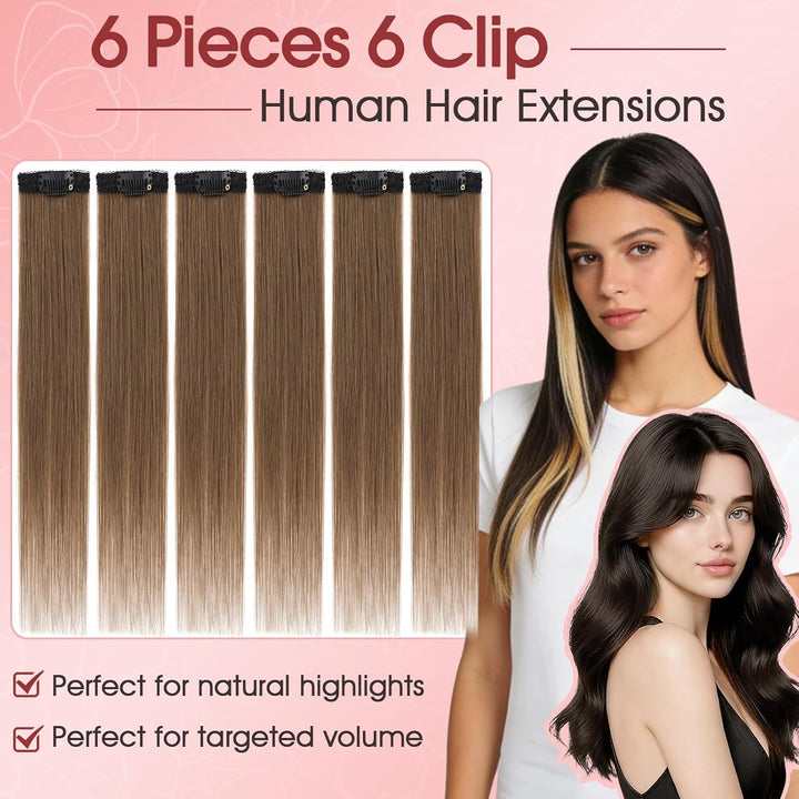 S-noilite Clip in Extensions Echthaar 6 Stück Balayage Haarverlängerung Echthaar Highlights für Frau