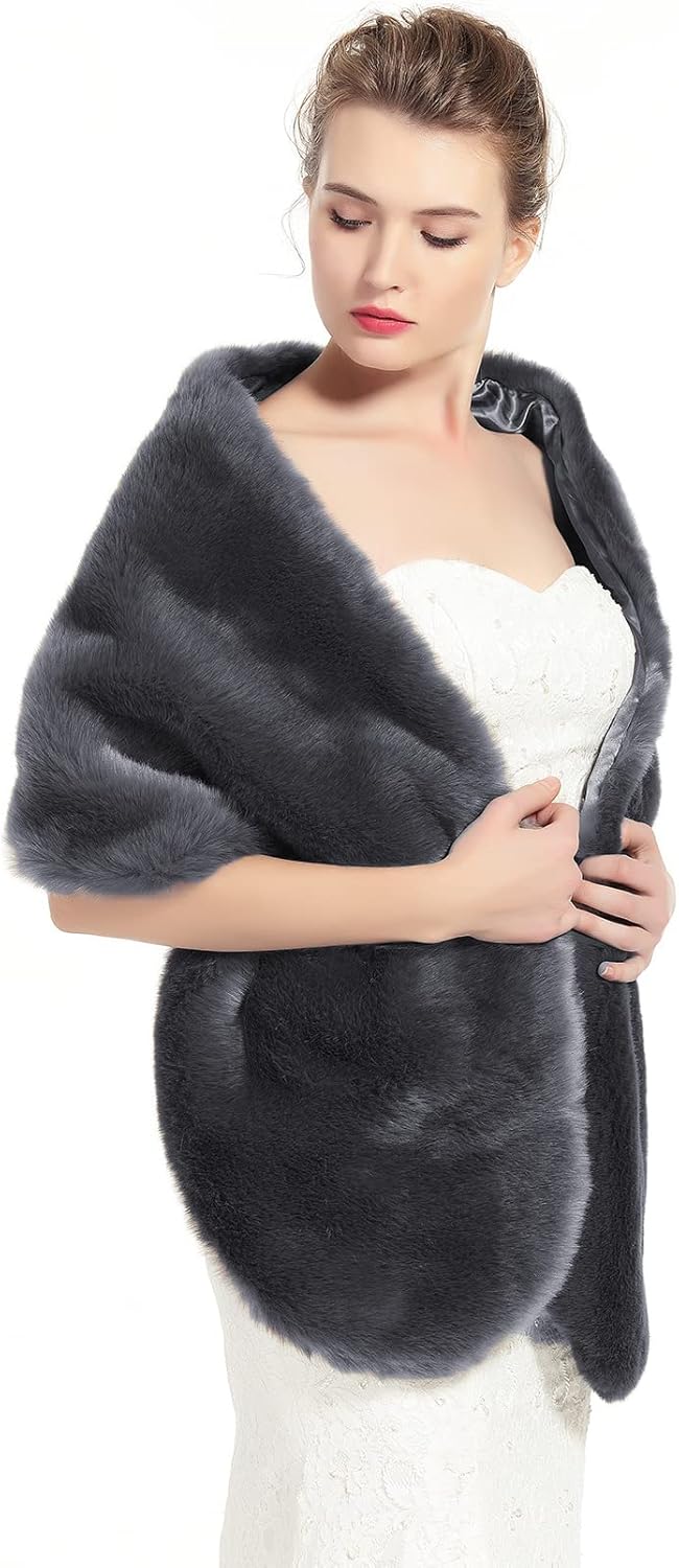 BEAUTELICATE Kunstpelz Stola Schal Damen Pelz Brautschal Brautstola Wrap Schwarz Elfenbein für Braut
