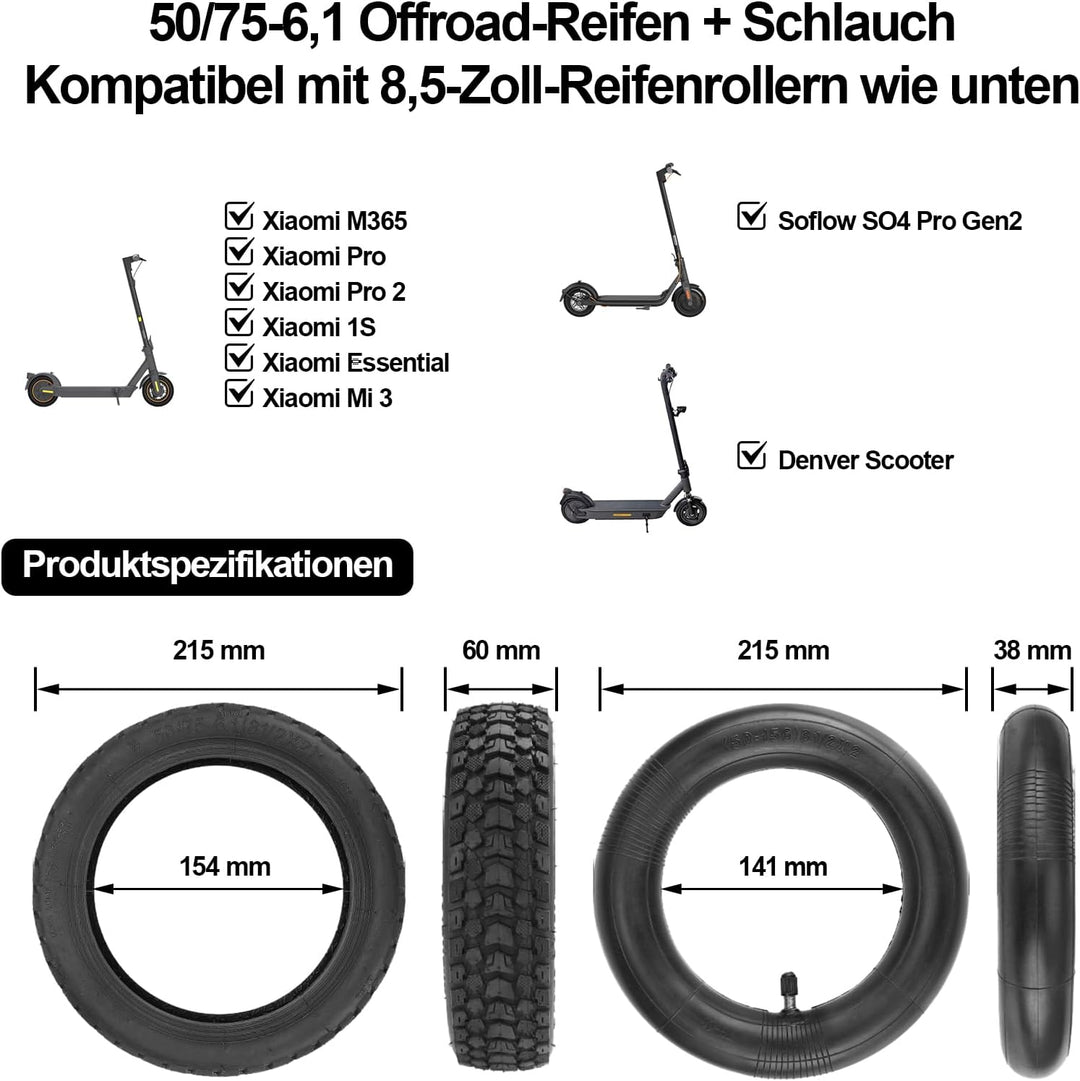 Satgoo 8,5 Zoll E Scooter Reifen 8 1/2 x 2 für Xiaomi Scooter, Super Grip Offroad Reifen und Verdick