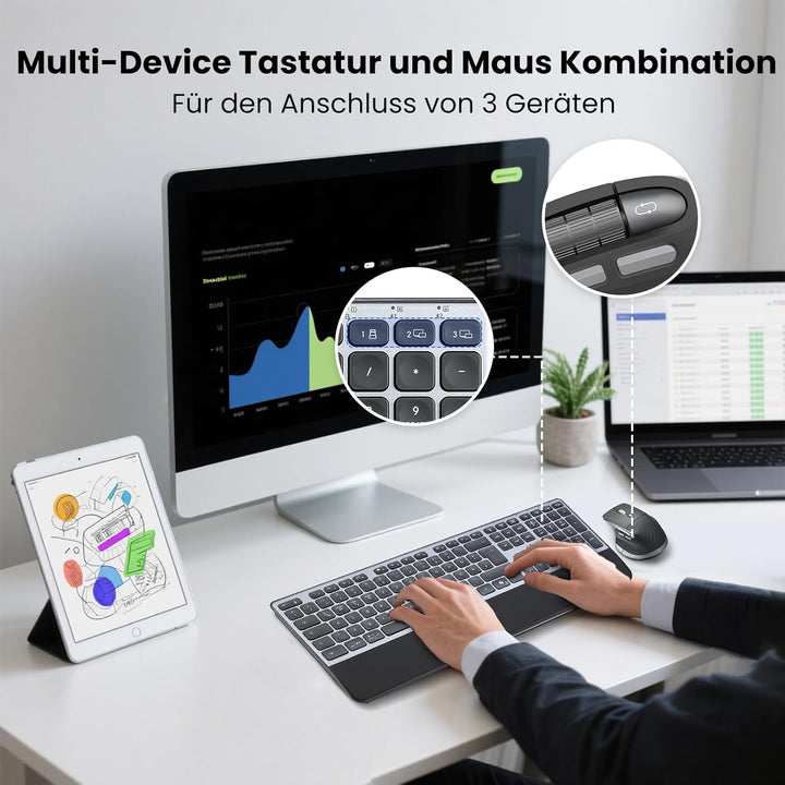 CITLLA Upgrade M9100 Kabellose Tastatur Maus Wiederaufladbare Ergonomische Tastatur mit Hintergrundb