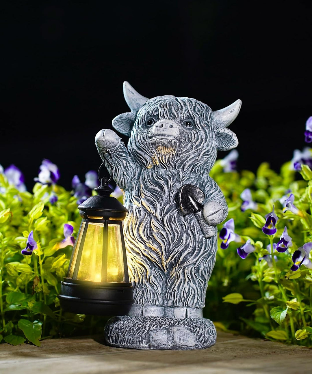 Hochlandrind Figur mit Solarlampen Gartendeko - Lustig Highland Cow Gartenfigur mit Solarlampen Scha