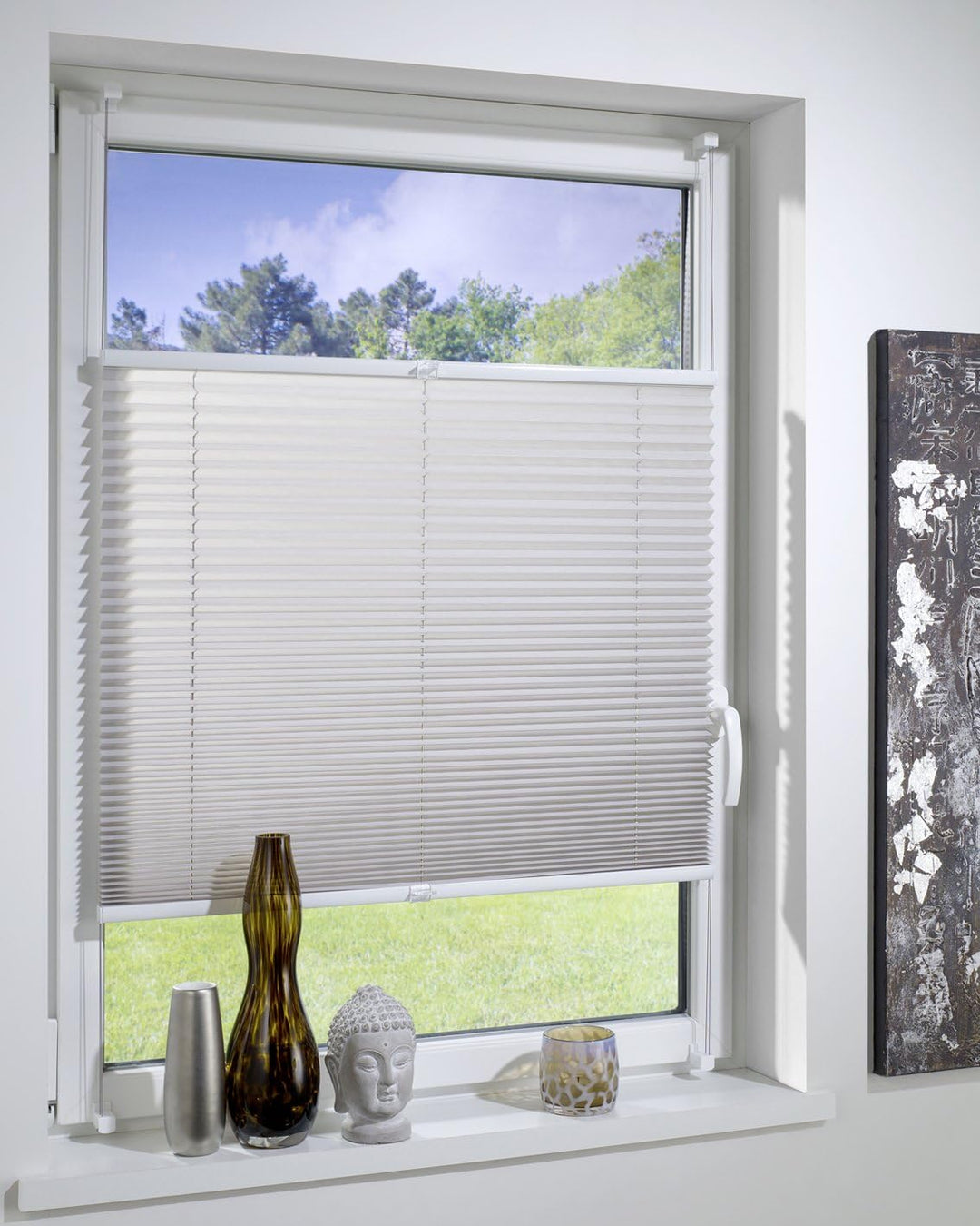 DécoProfi Plissee ohne Bohren Grau 65cm x 220cm (max. Gesamthöhe Fensterflügel) I Verspannte Plissee