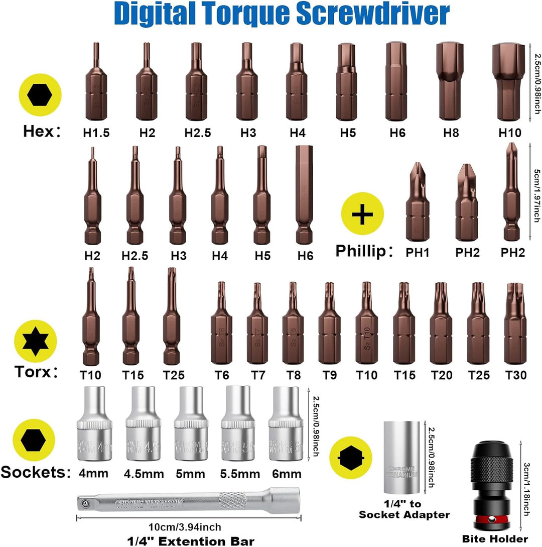 Digitaler Drehmomentschraubendreher 1/4 Zoll, 0.045-3NM Drehmoment Schraubendreher Einstellbar, ±1%