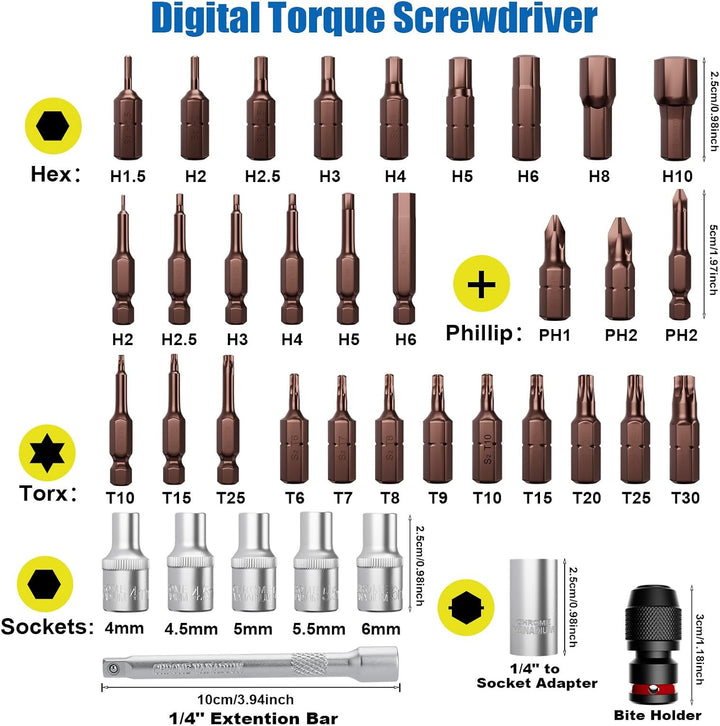 Digitaler Drehmomentschraubendreher 1/4 Zoll, 0.045-3NM Drehmoment Schraubendreher Einstellbar, ±1%