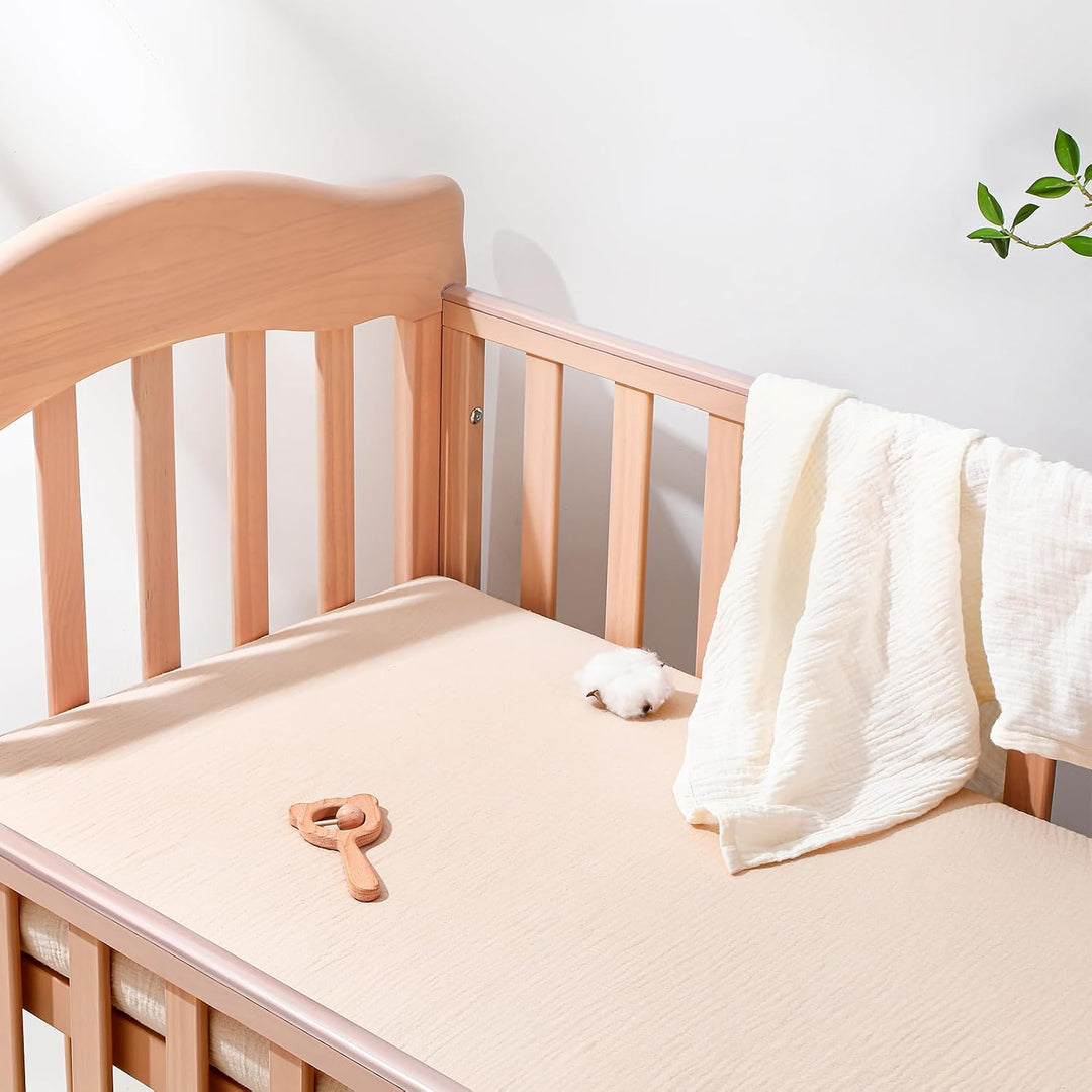 Peepeemax 2 Stück Spannbettlaken 70x140cm, Musselin Baumwolle Spannbettlaken Kinderbett, Spannbettla