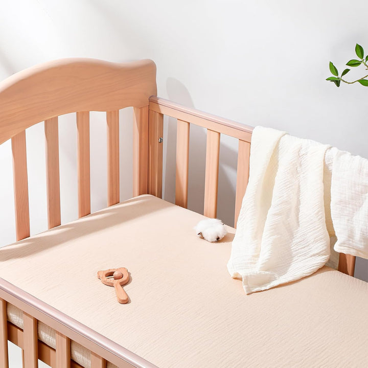 Peepeemax 2 Stück Spannbettlaken 70x140cm, Musselin Baumwolle Spannbettlaken Kinderbett, Spannbettla