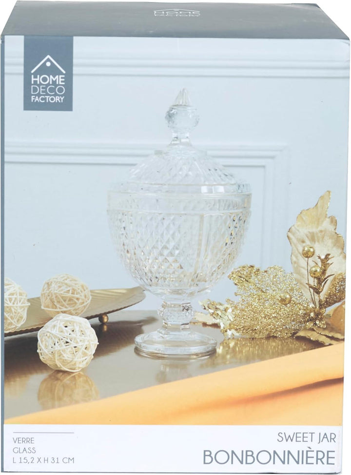 HOME DECO FACTORY, KA0543, Designer Candy Box in transparent Glass, Diamond Shape, ideal for Candies