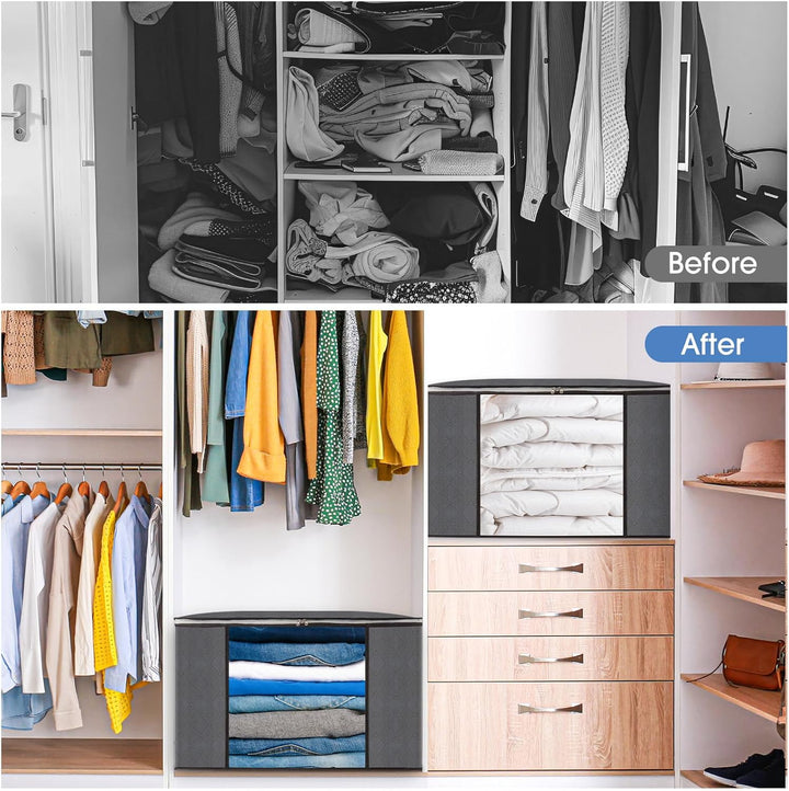 AIOR 4 Stück 90L Gross Aufbewahrungstasche, Faltbare Unterbett Kleideraufbewahrung Schrank Organizer