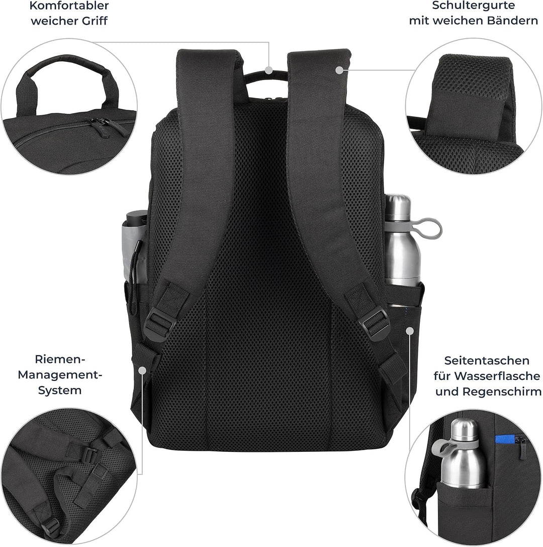 Rivacase Laptop Rucksack 15L bis 15,6 Zoll - 29 x 45 x 12 cm. - wasserdichter moderner Tagesrucksack