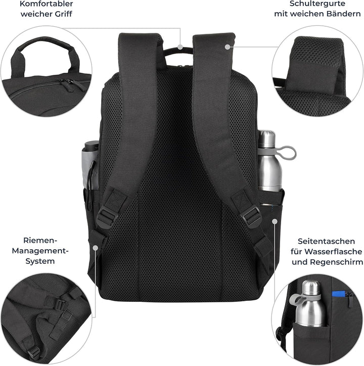 Rivacase Laptop Rucksack 15L bis 15,6 Zoll - 29 x 45 x 12 cm. - wasserdichter moderner Tagesrucksack