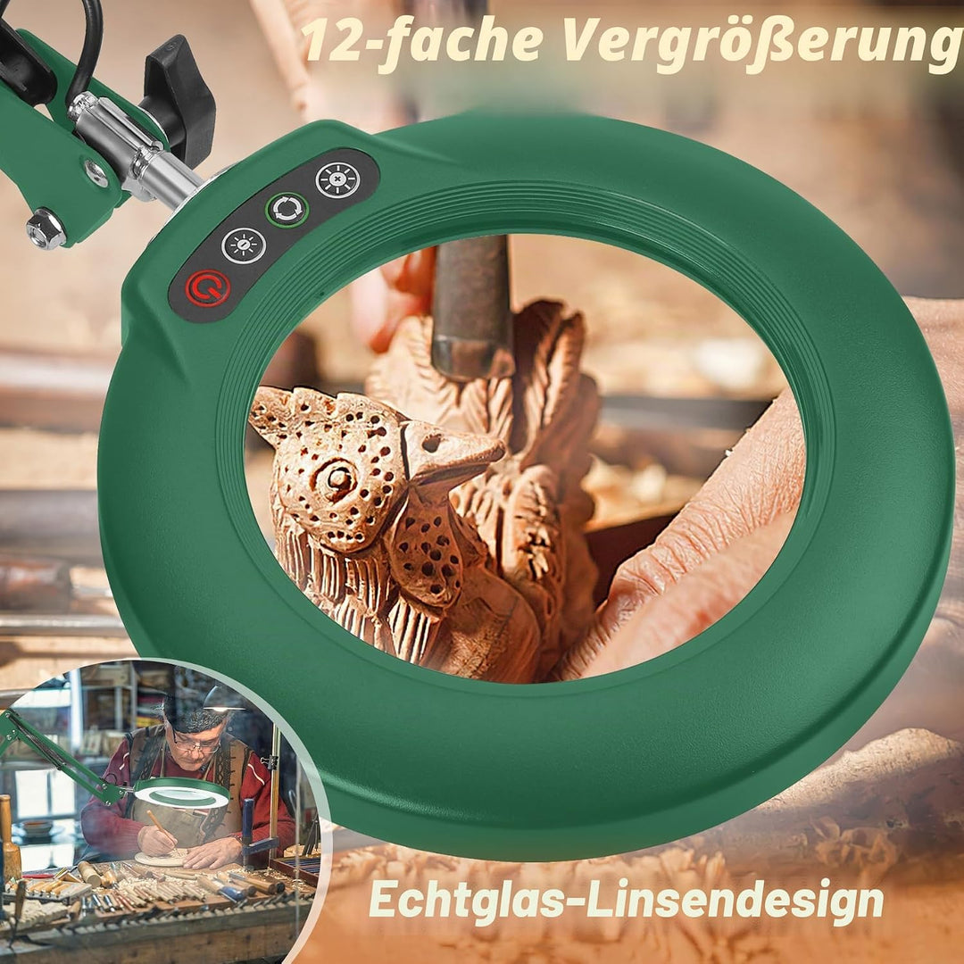 Veemagni 10X Lupe mit Licht, 5 Farbmodi Stufenlos Dimmbar 2-in-1 Schreibtischlampe und Klemme, LED B