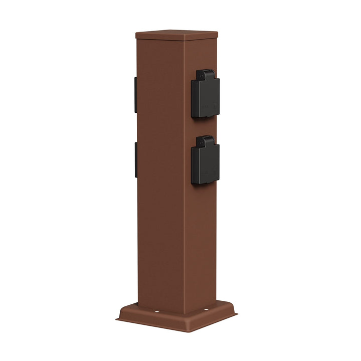 ledscom.de Garten Steckdosensäule Polly für aussen, IP44, 4-Fach, braun, eckig, 38 cm 1 Stück (1er P
