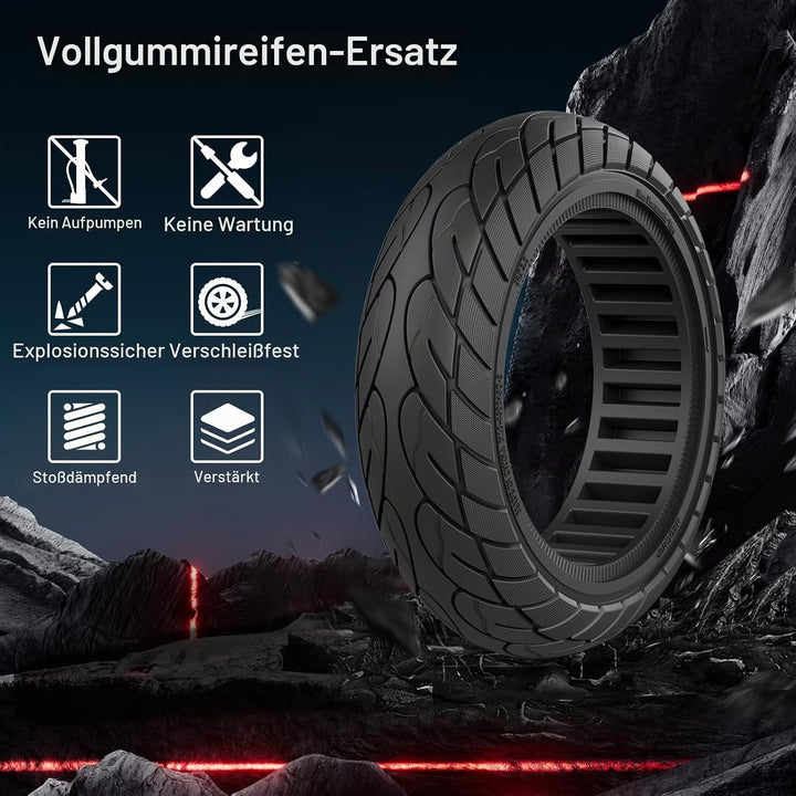 OUXI 10×2.5 Zoll Ersatz-Vollgummireifen 60/70-6.5 für Ninebot G30 Max /G30D mit 1 Montagewerkzeug fü