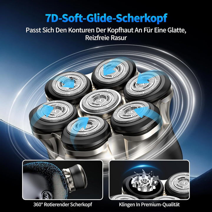 Glatzen Rasierer Herren 7D, Wiederaufladbarer Elektrischer Kopfrasierer mit Magnetischem Scherkopf,