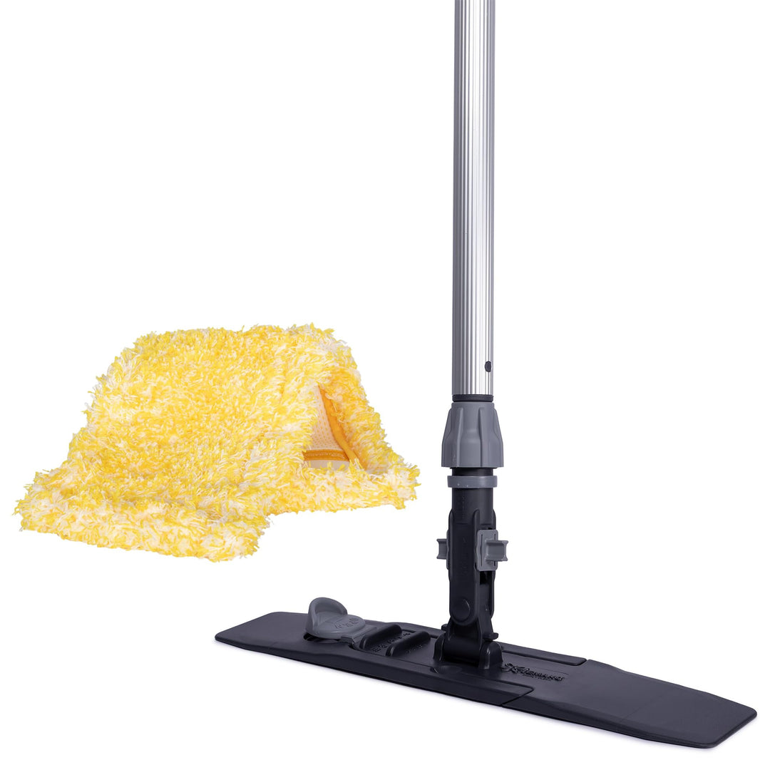 Jemako Bodenwischgerät-Set grau - Bodenplatte 42 cm mit Teleskopstiel inkl. Bodenfaser Gelb - Für em