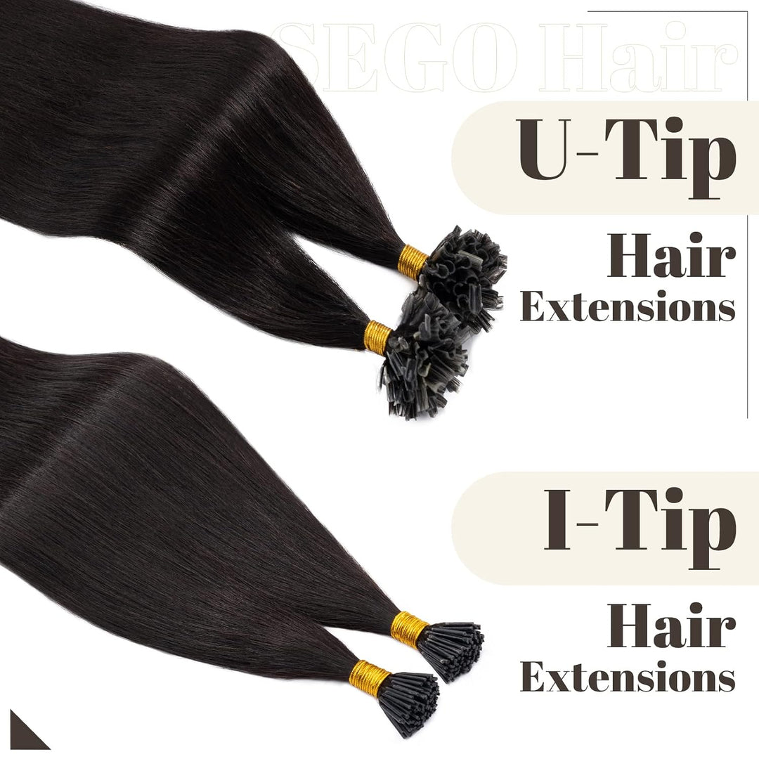 SEGO U Tips Extensions Echthaar Bondings 0.5g/Strähnen Keratin Haarverlängerung Glue 100 Strähnen gl