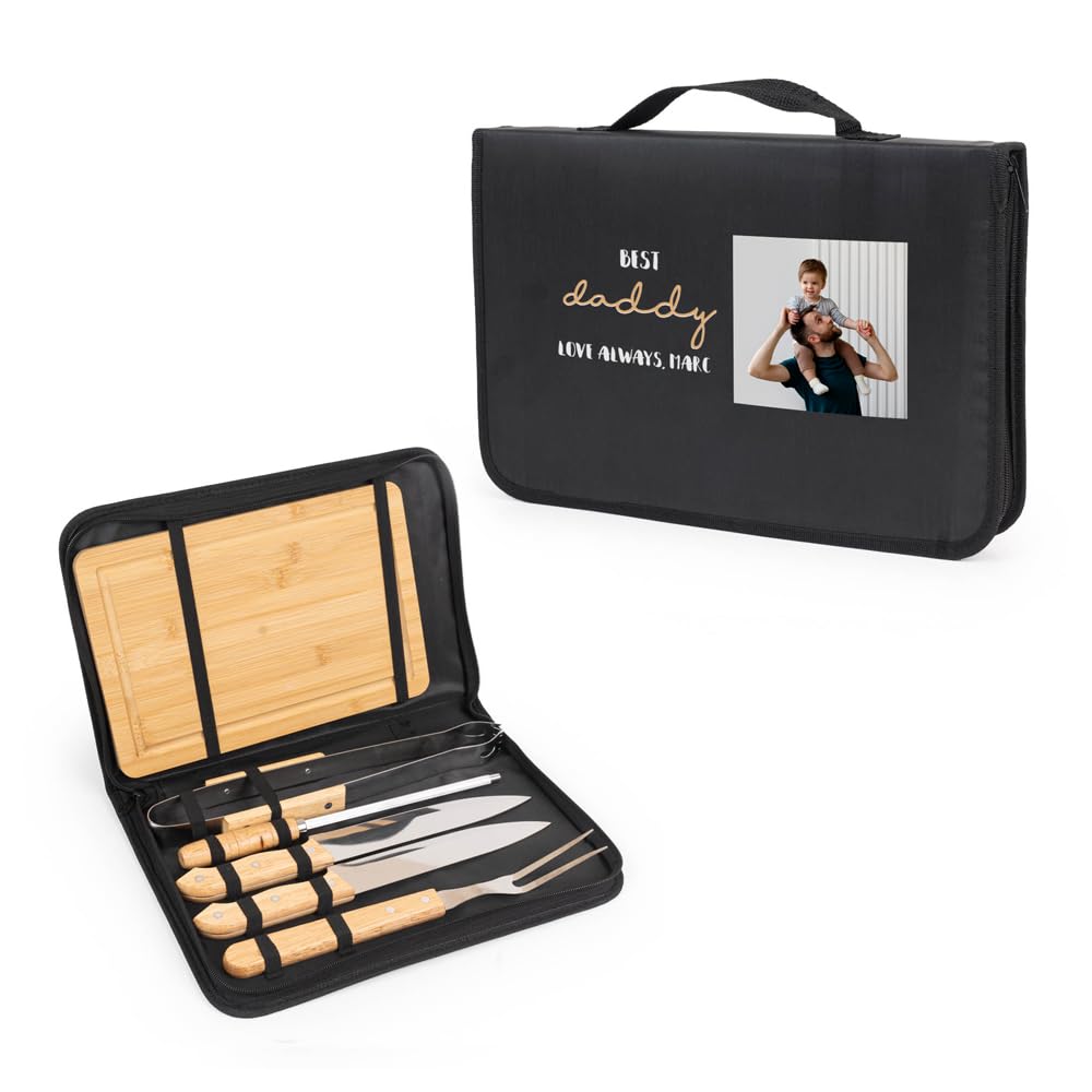 Wanapix | Personalisiertes BBQ-Set | Enthält 6 Ubehörteile (2 Messer, Schärfer, Tranchiermesser,Zang