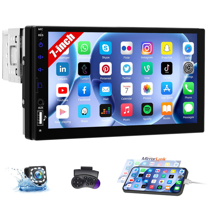 CAMECHO Autoradio Bluetooth 1 Din mit Rückfahrkamera, 7 Zoll Bildschirm Touchscreen Auto Radio mit F