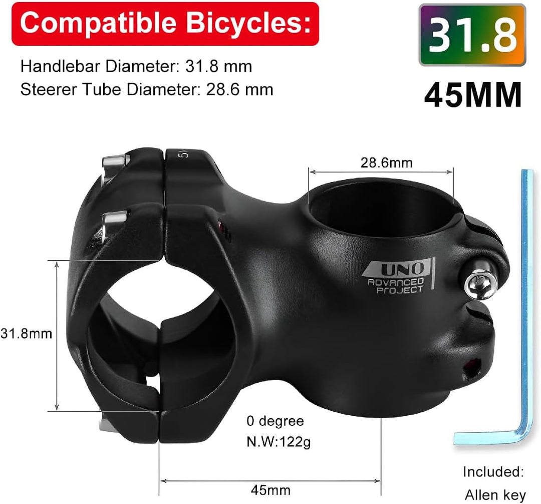 BESNIN Fahrrad Vorbau Downhill Fahrrad Lenker vorbau Fahrrad Schaft aus 31,8 * 35/45 mm 0 Grad rot/w